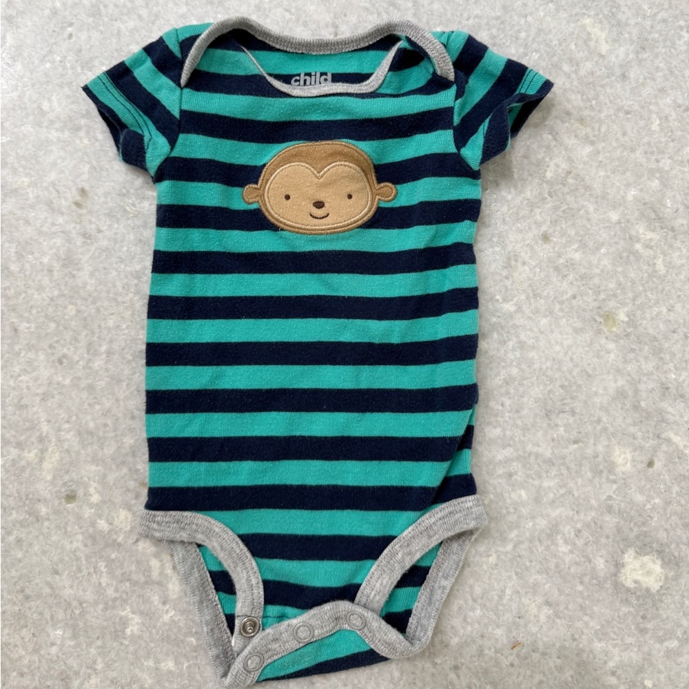 Child of Mine By Carters Baby NB Boy Onesie Stripes with Monkey